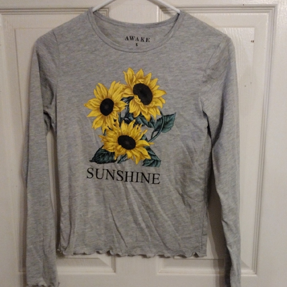 Gray Long Sleeve Sunflower Shirt